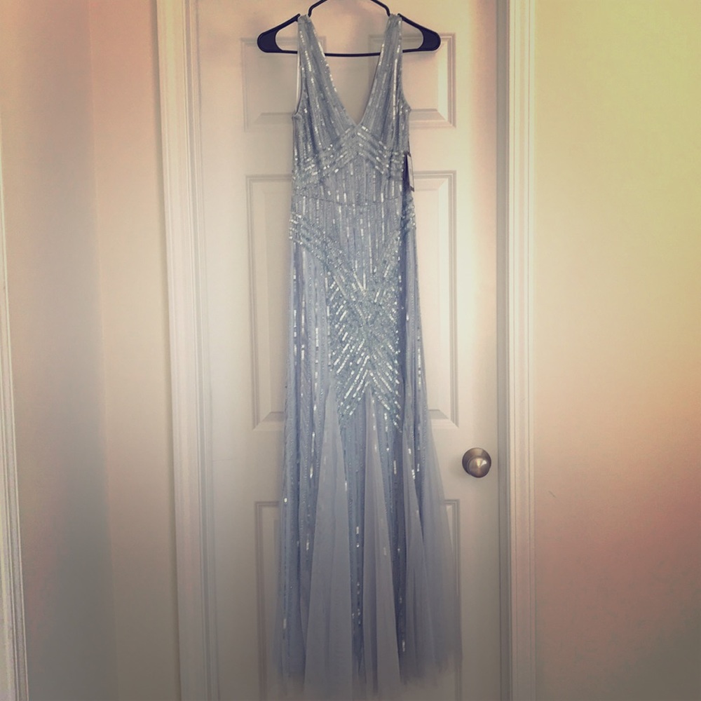 Adrianna Papell Blue Beaded Gown